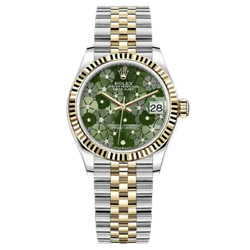 ROLEX YELLOW GOLD DATEJUST FLUTED BEZEL OLIVE GREEN  0
